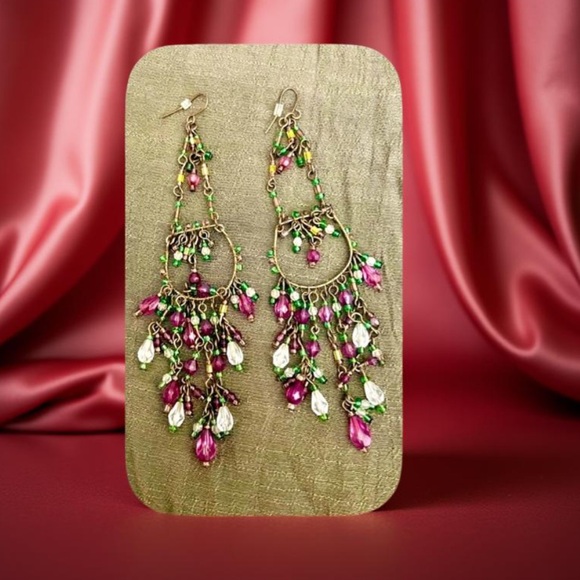 Boho earrings - Chandelier Earrings shoulder dusters 5” long beaded - Picture 3 of 12